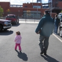 Julia and Daddy walk in the Parking Lot