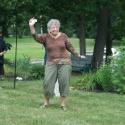 Playing badminton