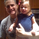 Prior to heading to the chalk-talk breakfast, Peanut poses with Daddy