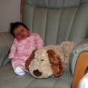 Sara with her doggie, an unusual mix