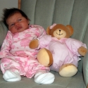Sara and her pink bear make a good pair