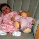 Sara and her pink bear make a good pair