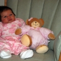Sara and her pink bear make a good pair