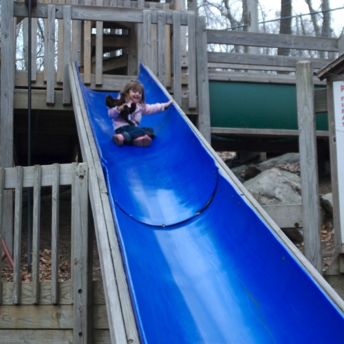 Isa makes her way down the slide
