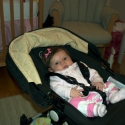 Sara in her newly reconfigured chair stroller