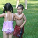 The kids in the sprinkler