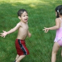 The kids in the sprinkler