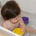 Down at Grandma and Grandpa's Home in DC, Sara enjoys a bath