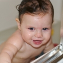 Down at Grandma and Grandpa's Home in DC, Sara enjoys a bath