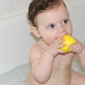 Down at Grandma and Grandpa's Home in DC, Sara enjoys a bath