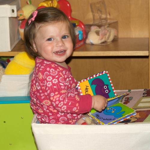 Riding in her toy box