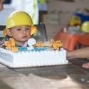 Birthday boy blows out the candles