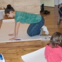 Aunt Karen working on a banner