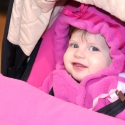 Sara in her stroller to walk to the car