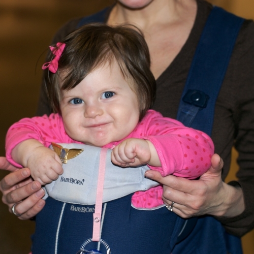Sara got to ride in mommy's baby bjorn